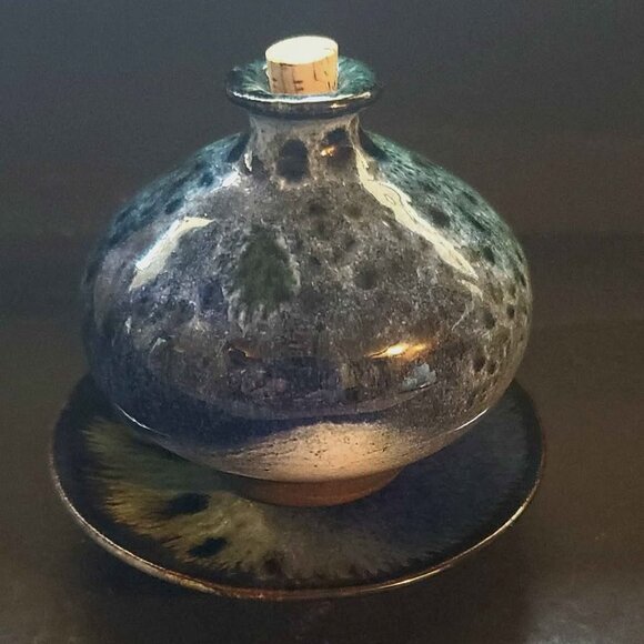 Vintage Ceramic Oil or Perfume Bottle with Saucer Made in France - Picture 2 of 11